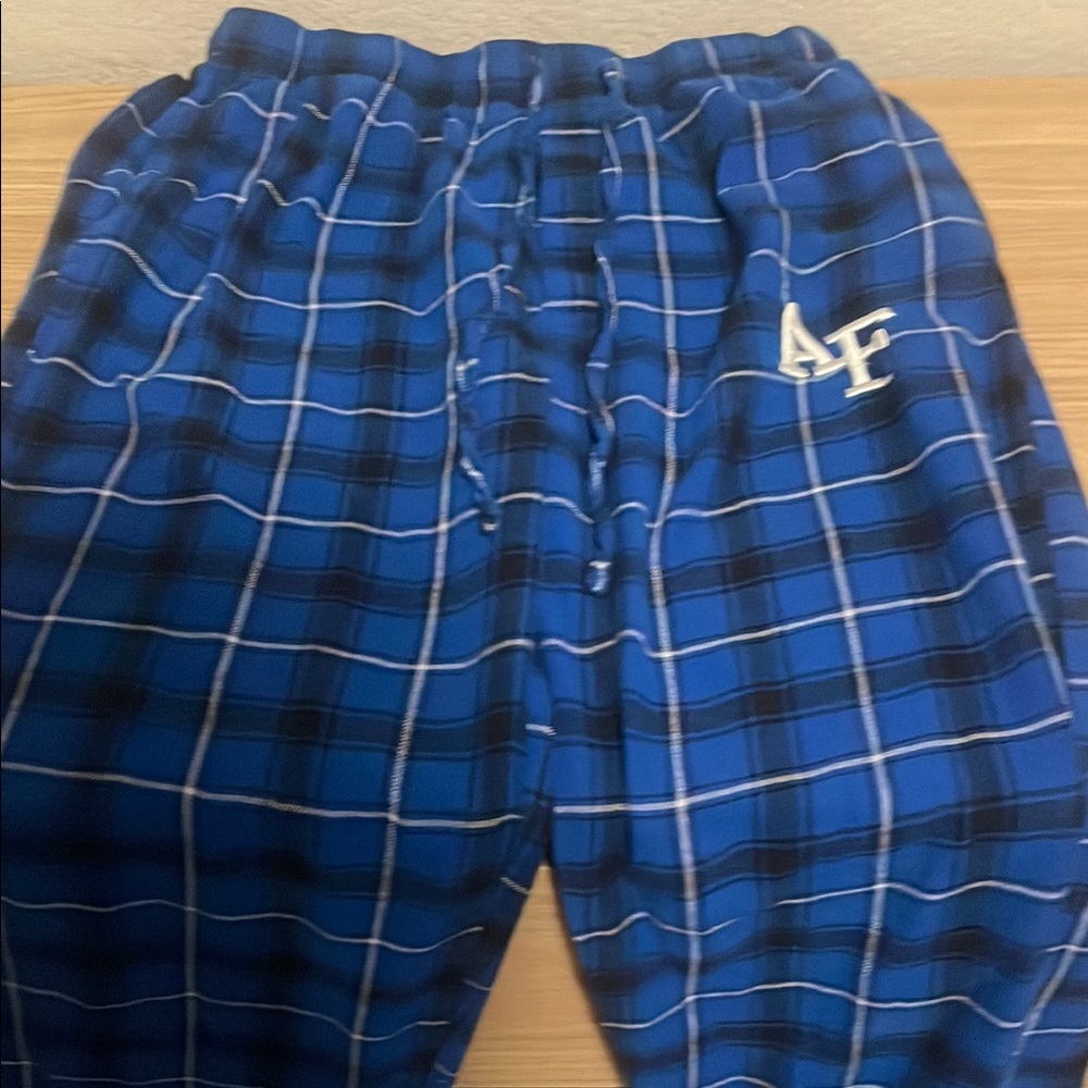 Blue Plaid Sweatpants with Elastic Waistband